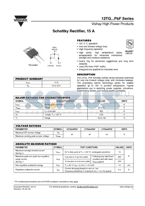 12TQPBF datasheet - Schottky Rectifier, 15 A