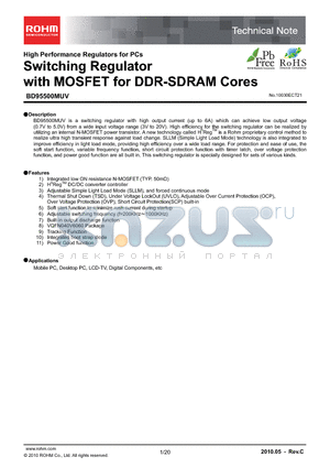 BD95500MUV datasheet - Switching Regulator with MOSFET for DDR-SDRAM Cores