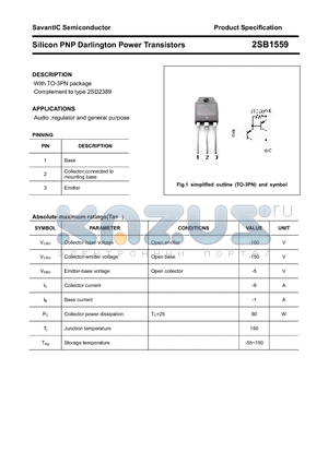 2SB1559 datasheet - Silicon PNP Darlington Power Transistors