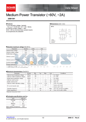 2SB1561_09 datasheet - Medium Power Transistor (−60V, −2A)