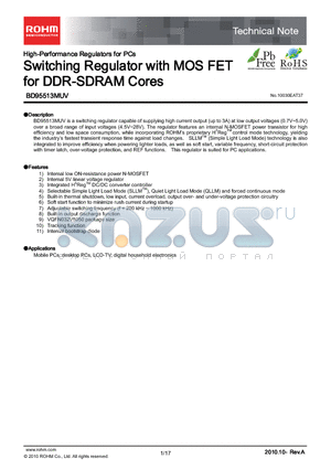 BD95513MUV-E2 datasheet - Switching Regulator with MOS FET for DDR-SDRAM Cores