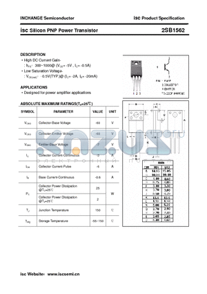 2SB1562 datasheet - isc Silicon PNP Power Transistor