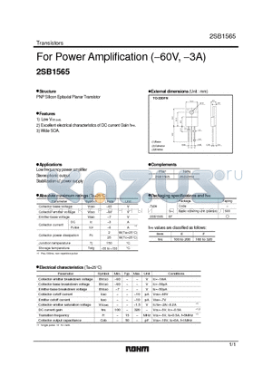 2SB1565 datasheet - Power Transistor (-60V, -3A)
