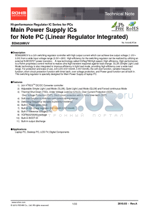 BD9528MUV datasheet - Main Power Supply ICs for Note PC(Linear Regulator Integrated)