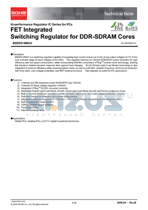 BD95514MUV datasheet - FET Integrated Switching Regulator for DDR-SDRAM Cores