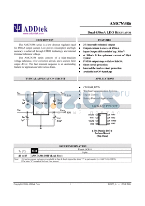 AMC76386 datasheet - Dual 450mA LDO REGULATOR