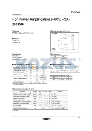 2SB1566 datasheet - For Power Amplification (-60V, -3A)