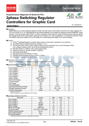 BD95700MUV datasheet - 2phase Switching Regulator Controllers for Graphic Card