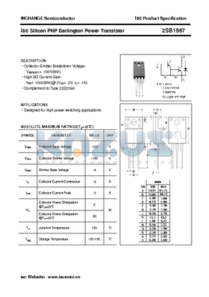 2SB1567 datasheet - isc Silicon PNP Darlington Power Transistor