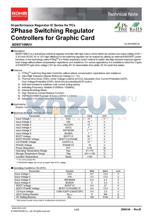 BD95710MUV-E2 datasheet - 2Phase Switching Regulator Controllers for Graphic Card