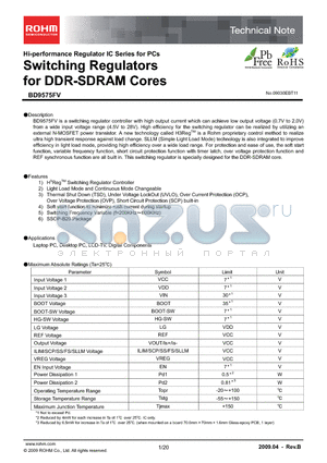BD9575FV-E2 datasheet - Switching Regulators for DDR-SDRAM Cores