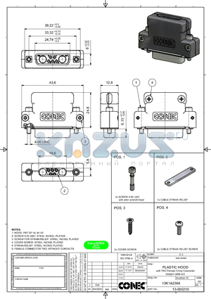 13-000210 datasheet - PLASTIC HOOD with 7W2 Female Crimp Connector straight cable exit