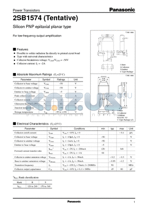 2SB1574 datasheet - Silicon PNP epitaxial planar type(For low-frequency output amplification)