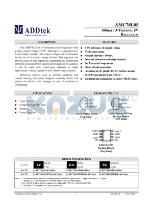 AMC78L05DM datasheet - 100mA / 3-TERMINAL 5V REGULATOR