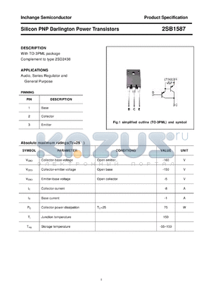 2SB1587 datasheet - Silicon PNP Darlington Power Transistors