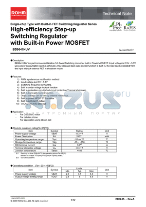 BD9641NUV datasheet - High-efficiency Step-up Switching Regulator with Built-in Power MOSFET