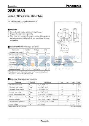 2SB1589 datasheet - Silicon PNP epitaxial planer type(For low-frequency output amplification)
