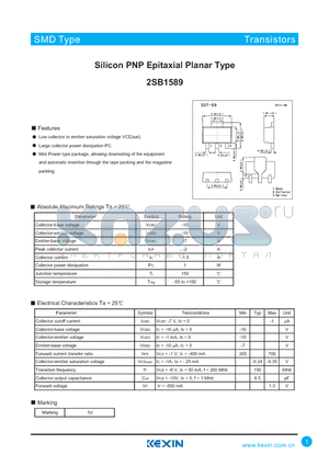 2SB1589 datasheet - Silicon PNP Epitaxial Planar Type