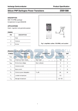 2SB1588 datasheet - Silicon PNP Darlington Power Transistors