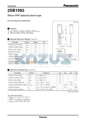 2SB1592 datasheet - Silicon PNP epitaxial planer type(For low-frequency amplification)