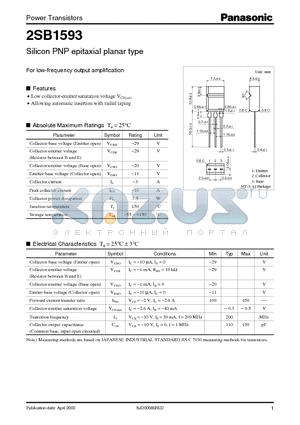 2SB1593 datasheet - For Low-Frequency Output Amplification
