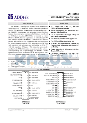 AMC8213DW datasheet - 200MHz RGB VIDEO AMPLIFIER SYSTEM WITH OSD