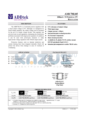 AMC78L05PKF datasheet - 100mA / 3-TERMINAL 5V REGULATOR