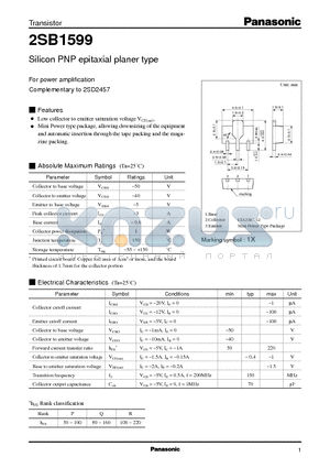 2SB1599 datasheet - Silicon PNP epitaxial planer type(For power amplification)