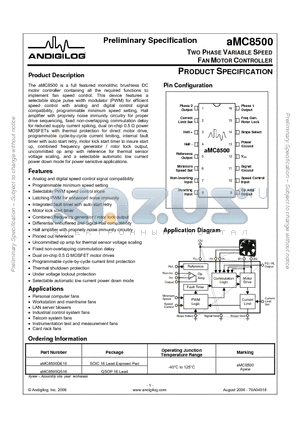 AMC8500 datasheet - TWO PHASE VARIABLE SPEED FAN MOTOR CONTROLLER