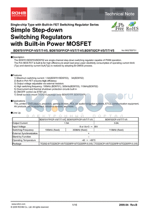 BD9701T-V5 datasheet - Simple Step-down Switching Regulators with Built-in Power MOSFET