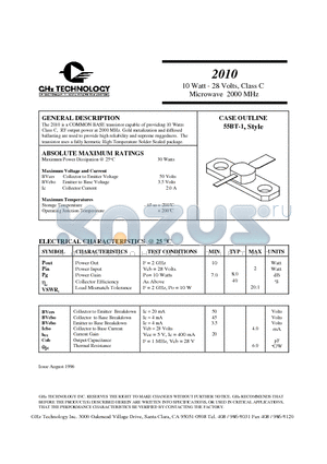 2010 datasheet - 10 Watt - 28 Volts, Class C Microwave 2000 MHz