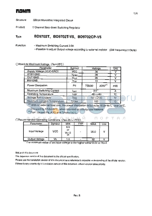 BD9702T-V5 datasheet - 1 Channel Step-down Switching Regulator