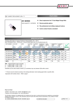 201-325-13-38 datasheet - FILAMENT REPLACEMENT LEDs - T1