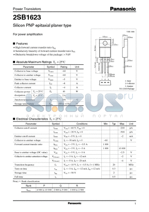 2SB1623 datasheet - Silicon PNP epitaxial planer type(For power amplification)