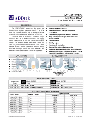 AMC8878 datasheet - LOW NOISE 150mA LOW DROPOUT REGULATOR