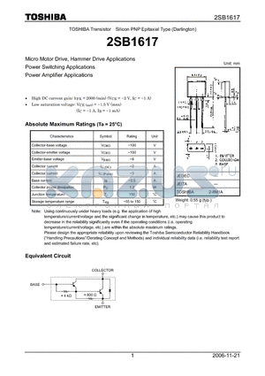 2SB1617_06 datasheet - Silicon PNP Epitaxial Type (Darlington)