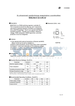 BD9731KV datasheet - 5-channel switching regulator controller