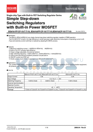 BD9701FP-E2 datasheet - Simple Step-down Switching Regulators with Built-in Power MOSFET
