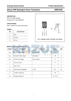 2SB1625 datasheet - Silicon PNP Darlington Power Transistors