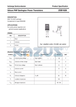 2SB1626 datasheet - Silicon PNP Darlington Power Transistors