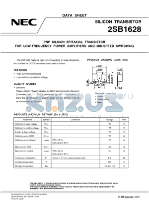 2SB1628 datasheet - PNP SILICON EPITAXIAL TRANSISTOR FOR LOW-FREQUENCY POWER AMPLIFIERS AND MID-SPEED SWITCHING