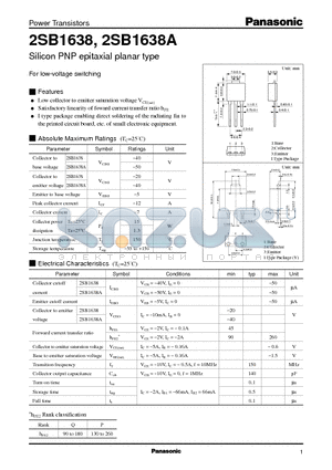 2SB1638A datasheet - Silicon PNP epitaxial planar type(For low-voltage switching)