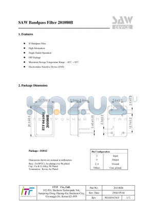 201080B datasheet - SAW Bandpass Filter