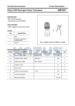 2SB1647 datasheet - Silicon PNP Darlington Power Transistors