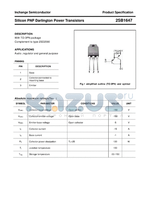 2SB1647 datasheet - Silicon PNP Darlington Power Transistors