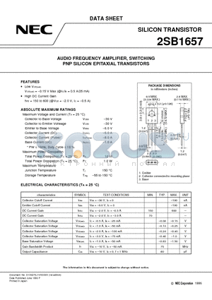 2SB1657 datasheet - AUDIO FREQUENCY AMPLIFIER, SWITCHING PNP SILICON EPITAXIAL TRANSISTORS