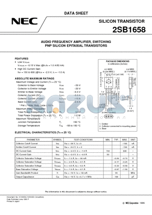 2SB1658 datasheet - AUDIO FREQUENCY AMPLIFIER, SWITCHING PNP SILICON EPITAXIAL TRANSISTORS