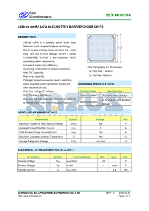 2SB166100MA datasheet - LOW IR SCHOTTKY BARRIER DIODE CHIPS