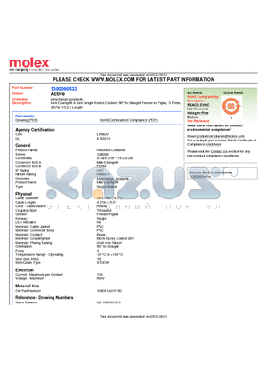 1300060433 datasheet - Mini-Change A-Size Single-Ended Cordset, 90` to Straight Female to Pigtail, 3 Poles, 4.57m (15.0 ) Length