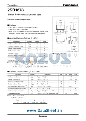 2SB1678 datasheet - Silicon PNP epitaxial planer type